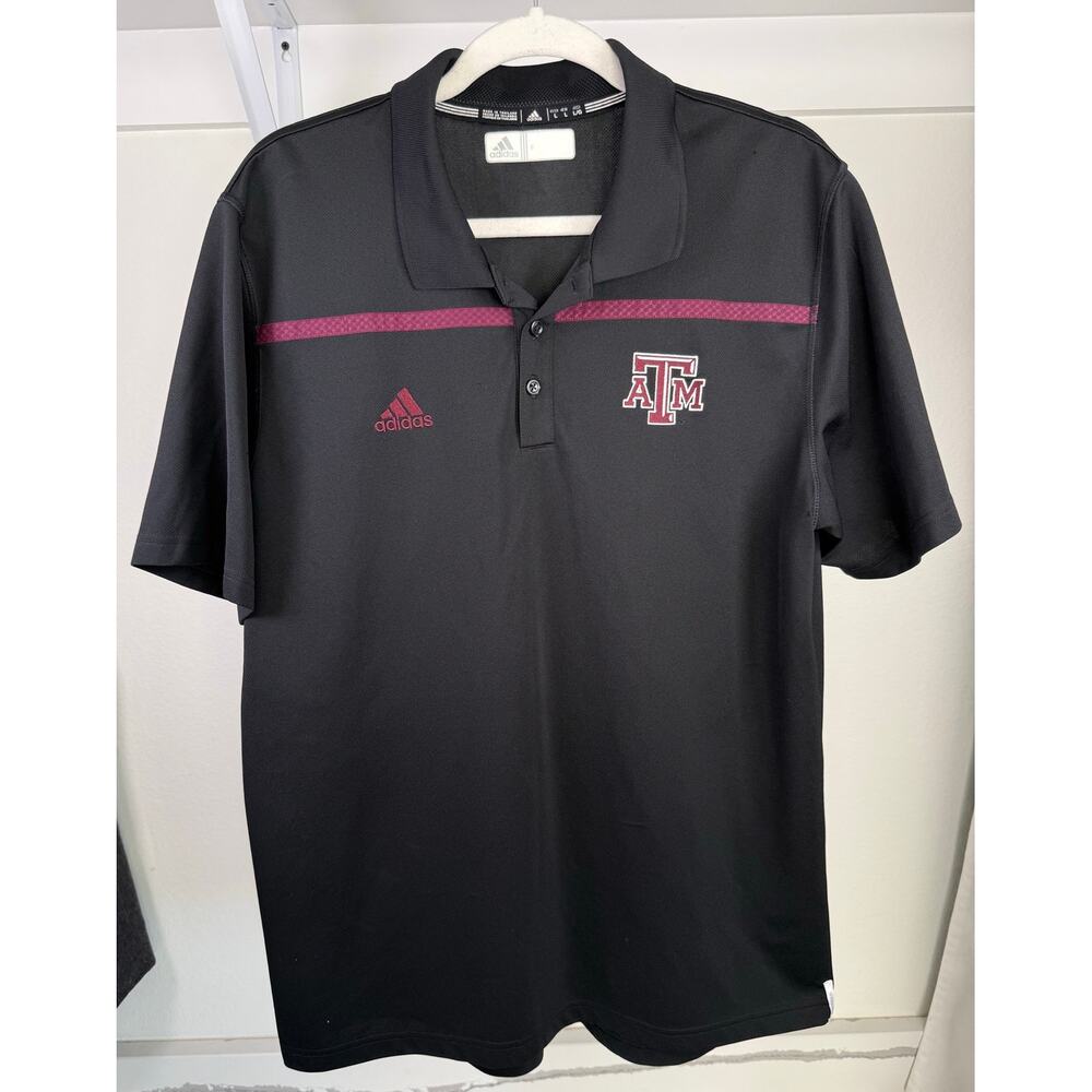 Adidas‎ Climalite Polo Texas A&M University Aggies Size Large Black Short Sleeve